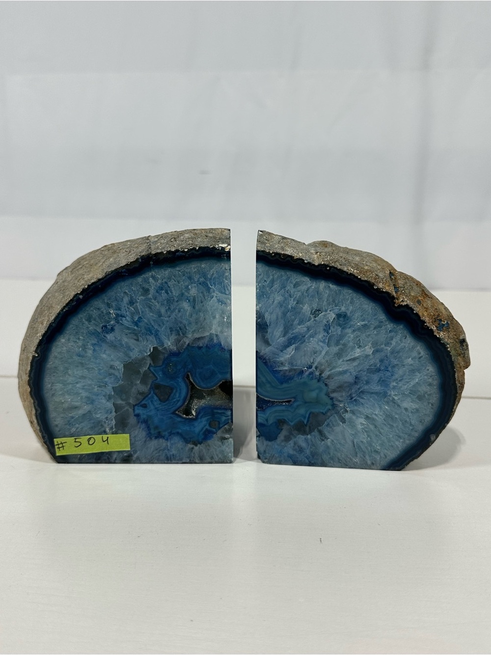 #504 Blue Agate Geode Bookends – Polished Crystal Slice Pair – 6 lbs See Picture